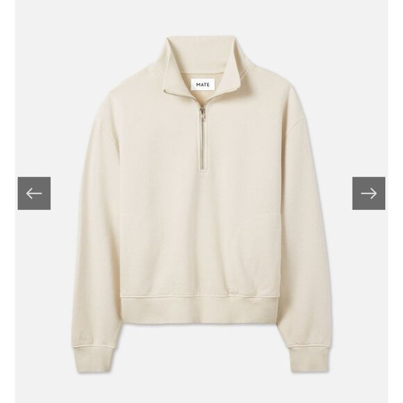 Mate The Label Organic Fleece Half Zip Sweatshirt Bone NWT Large - Picture 3 of 10